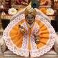 Orange Cotton Summer Dress for Laddu Gopal Ji with White Eyelet Lace Border
