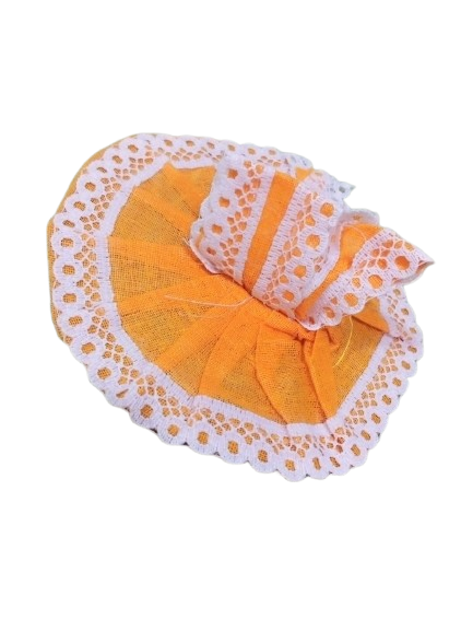Orange Cotton Summer Dress for Laddu Gopal Ji with White Eyelet Lace Border
