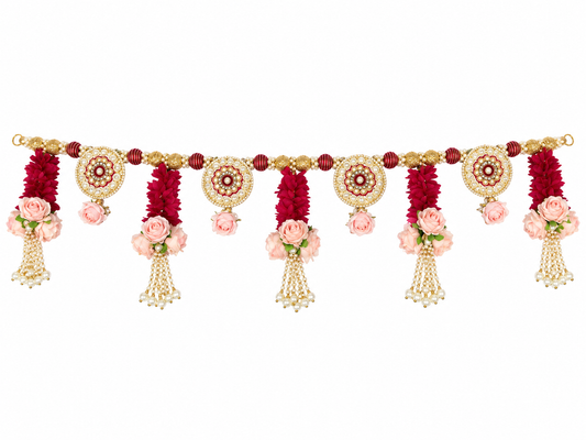 Maroon & Gold Floral Pearl Toran | Designer Door Hanging Banderwal for Home, Pooja Room & Festive Decoration