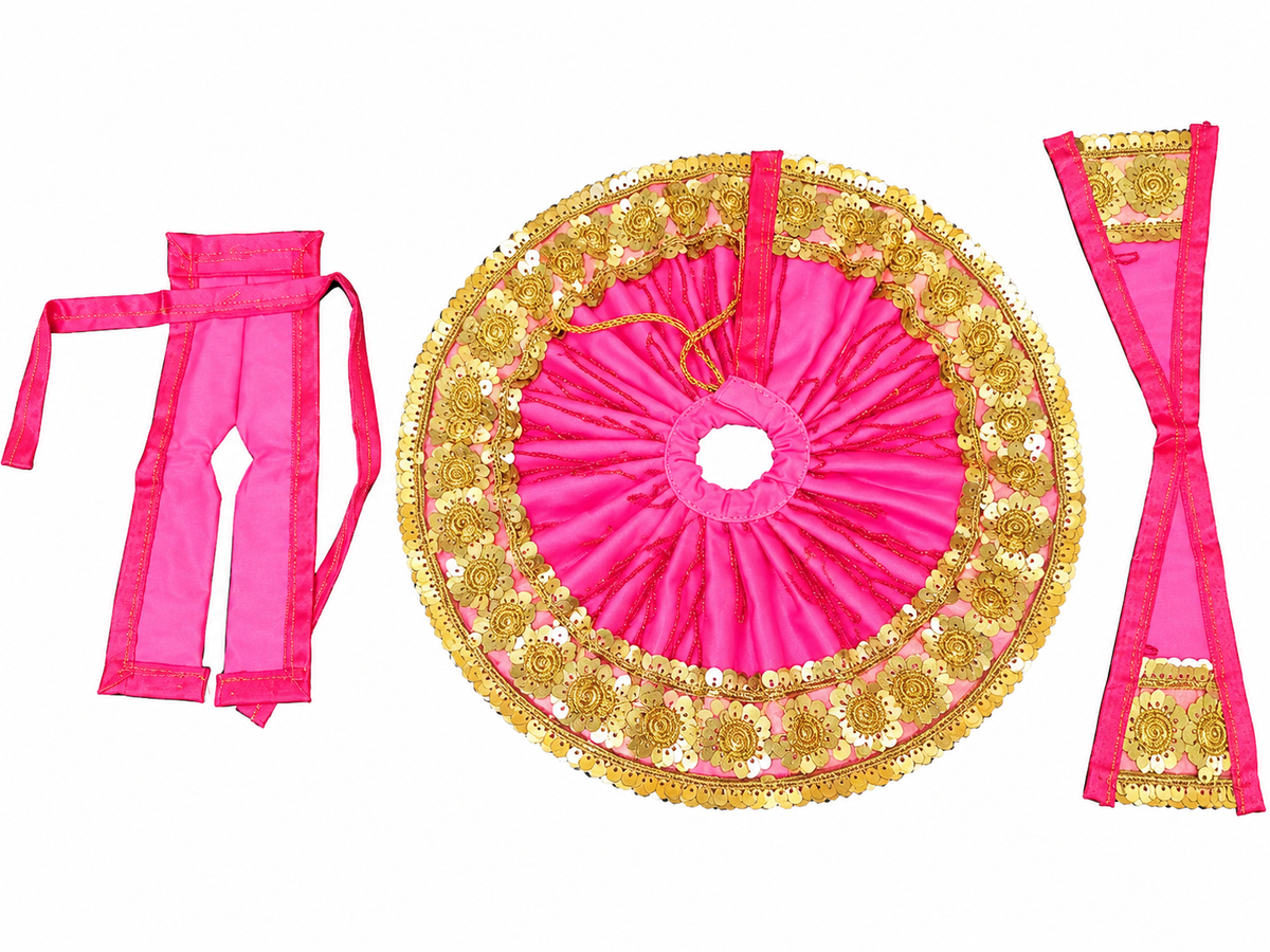 Rani Pink & Gold Designer 4 No Ladoo Gopal Poshak with Embroidered Lace Work