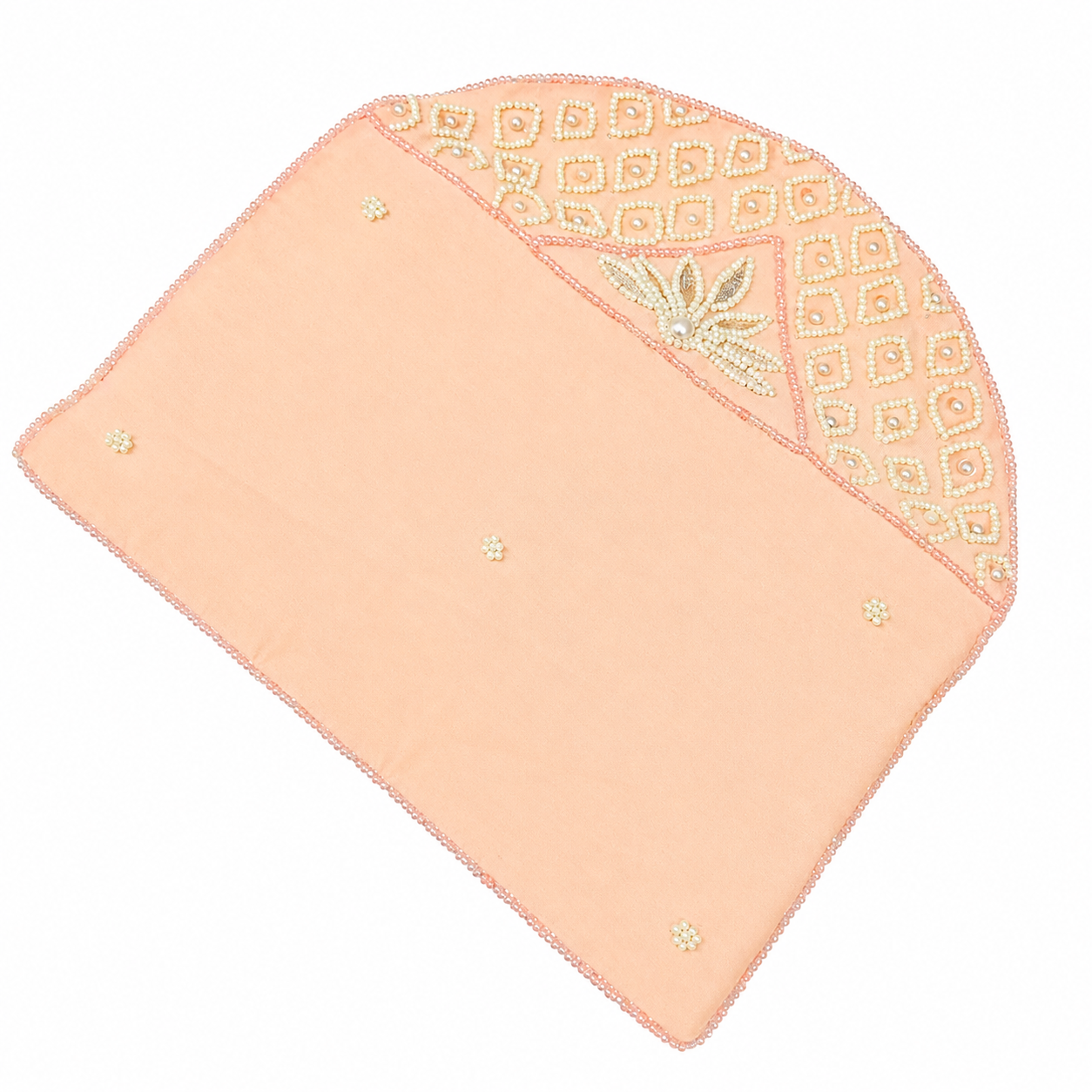 Peach Pearl Embroidered Designer Clutch Purse | Handcrafted Beaded Evening Bag | Wedding & Party Wear