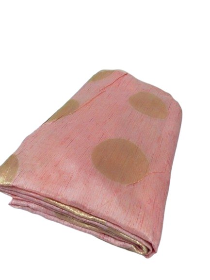 Pink Chanderi Silk Fabric with Gold Buta
