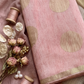 Pink Chanderi Silk Fabric with Gold Buta