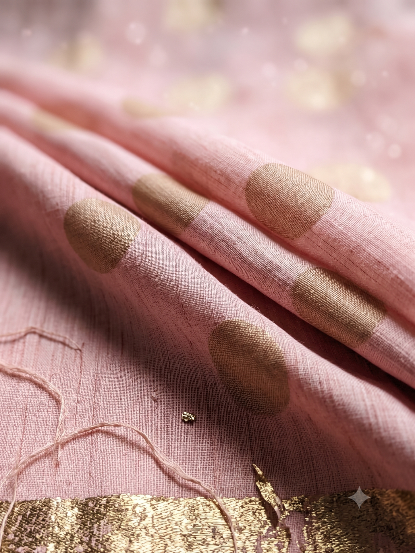 Pink Chanderi Silk Fabric with Gold Buta