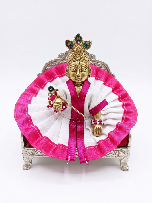 Kanha Ji Cotton Dress (White & Pink)