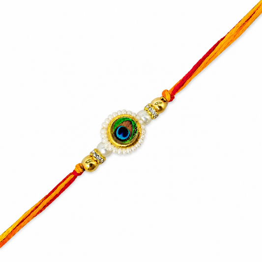 Peacock Feather Pearl Rakhi Traditional Bracelet