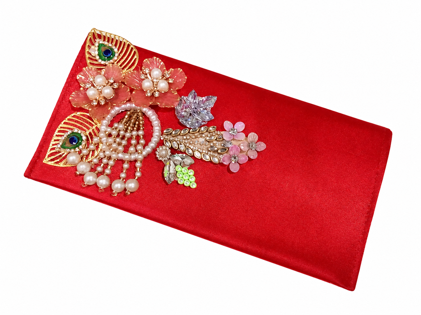 Traditional Red Floral & Crystal Embellished Ethnic Evening clutch