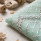 Seafoam Green Chevron Metallic Embroidered Net Fabric