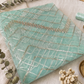Seafoam Green Chevron Metallic Embroidered Net Fabric