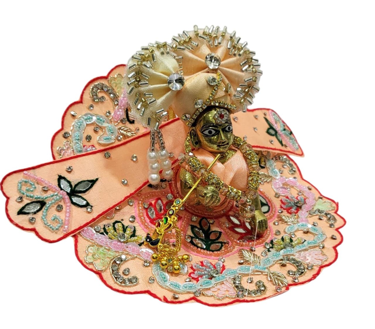 Ladu Gopal Dress Blue and Sky Floral Designer Dress for Laddu Gopal Ji with Pagdi festival Special