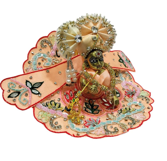 Ladu Gopal Dress Blue and Sky Floral Designer Dress for Laddu Gopal Ji with Pagdi festival Special