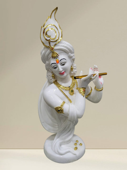 Marble Lord Krisha Idol for Pooja & Decorative Statue Figurine | Krishna Murti for for Gifting,House Warming | Size - 22 in (56cm) - White