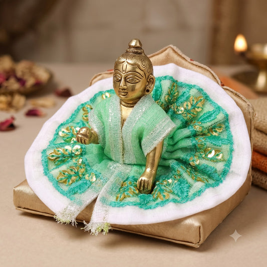 Laddu Gopal Sea Green & White Sequin Poshak