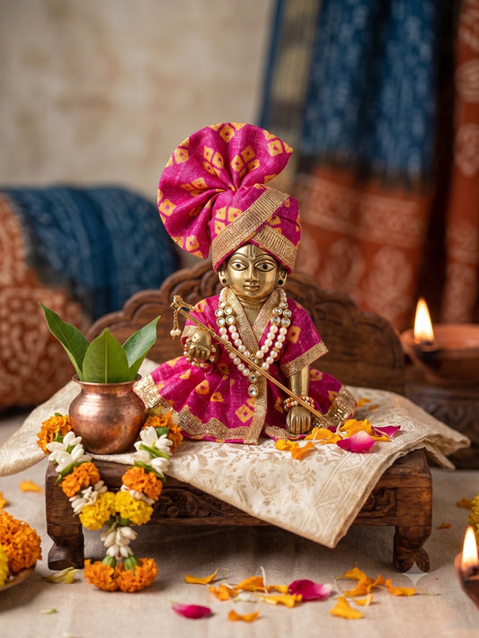 Laddu Gopal Rani Pink Bandhani Poshak