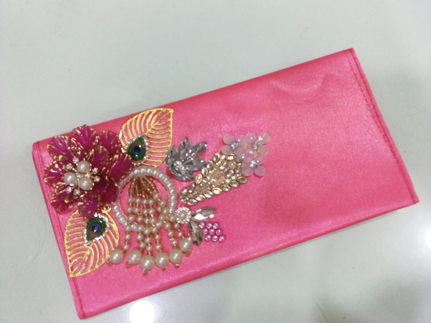 Coral Pink Blossom Shimmer Clutch