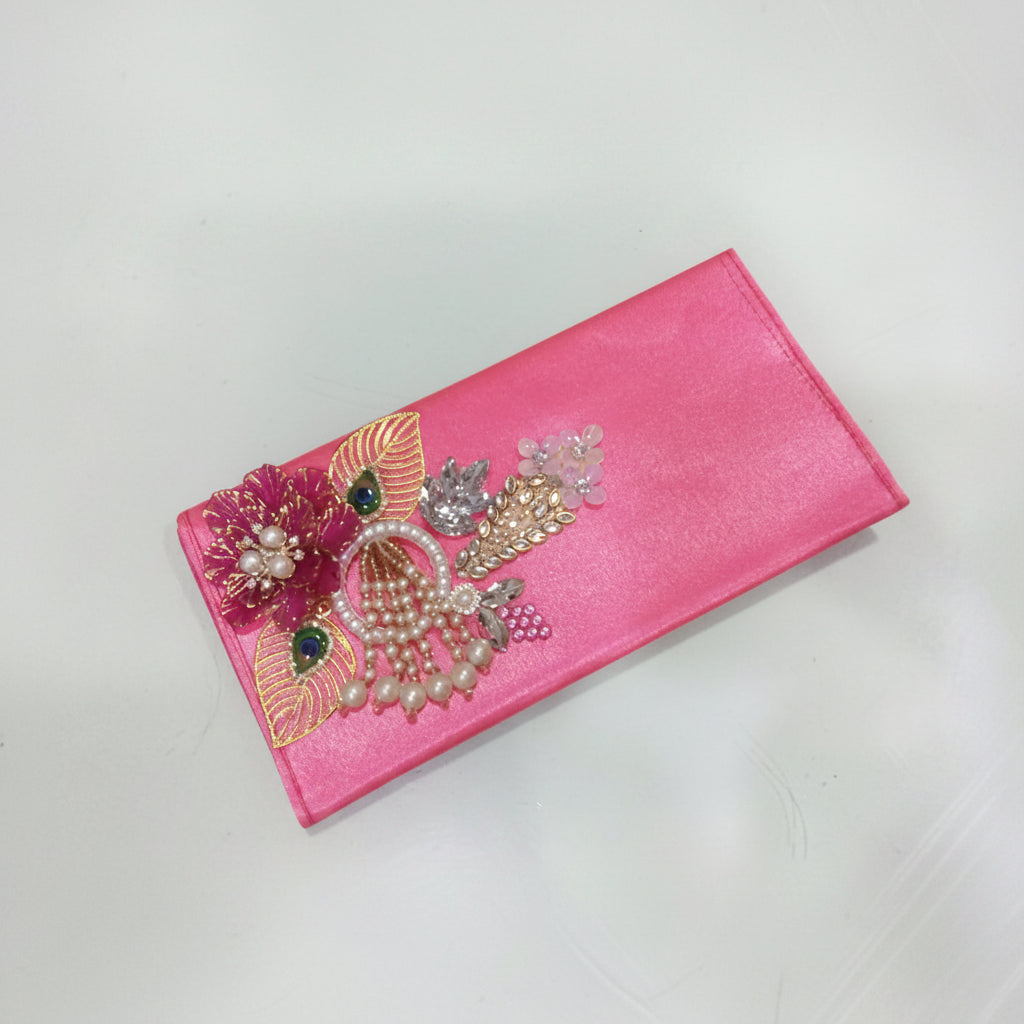 Coral Pink Blossom Shimmer Clutch