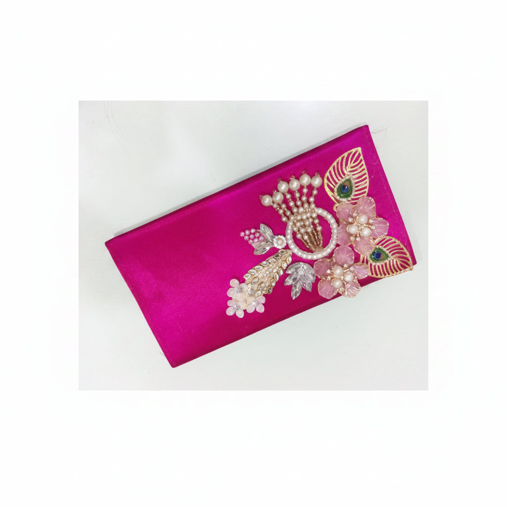 Magenta Royale Pearl & Floral Clutch