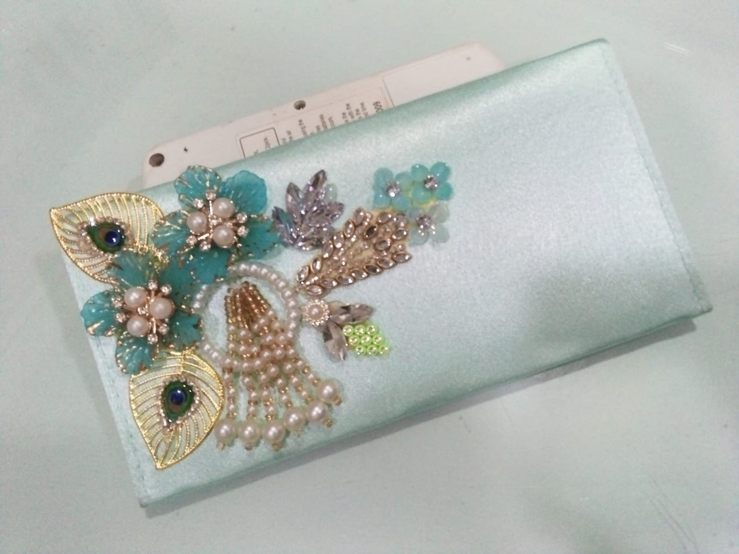 Mint Oasis Pearl & Floral Clutch