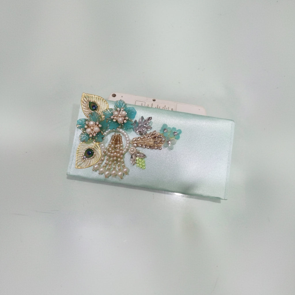 Mint Oasis Pearl & Floral Clutch