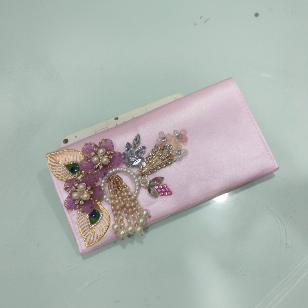 Lavender Blossom & Pearl Satin Clutch