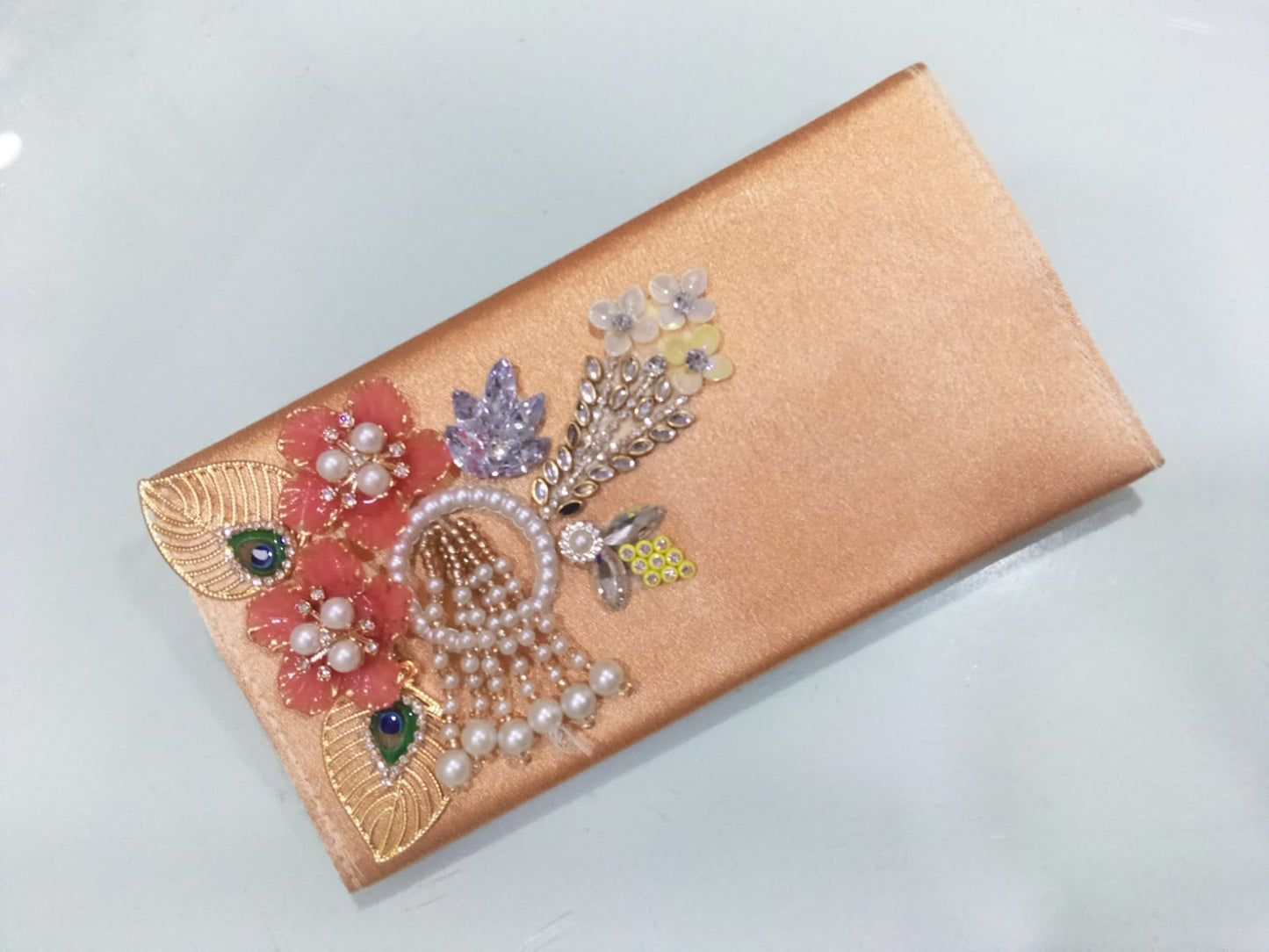 Peach Blossom & Pearl Shimmer Clutch