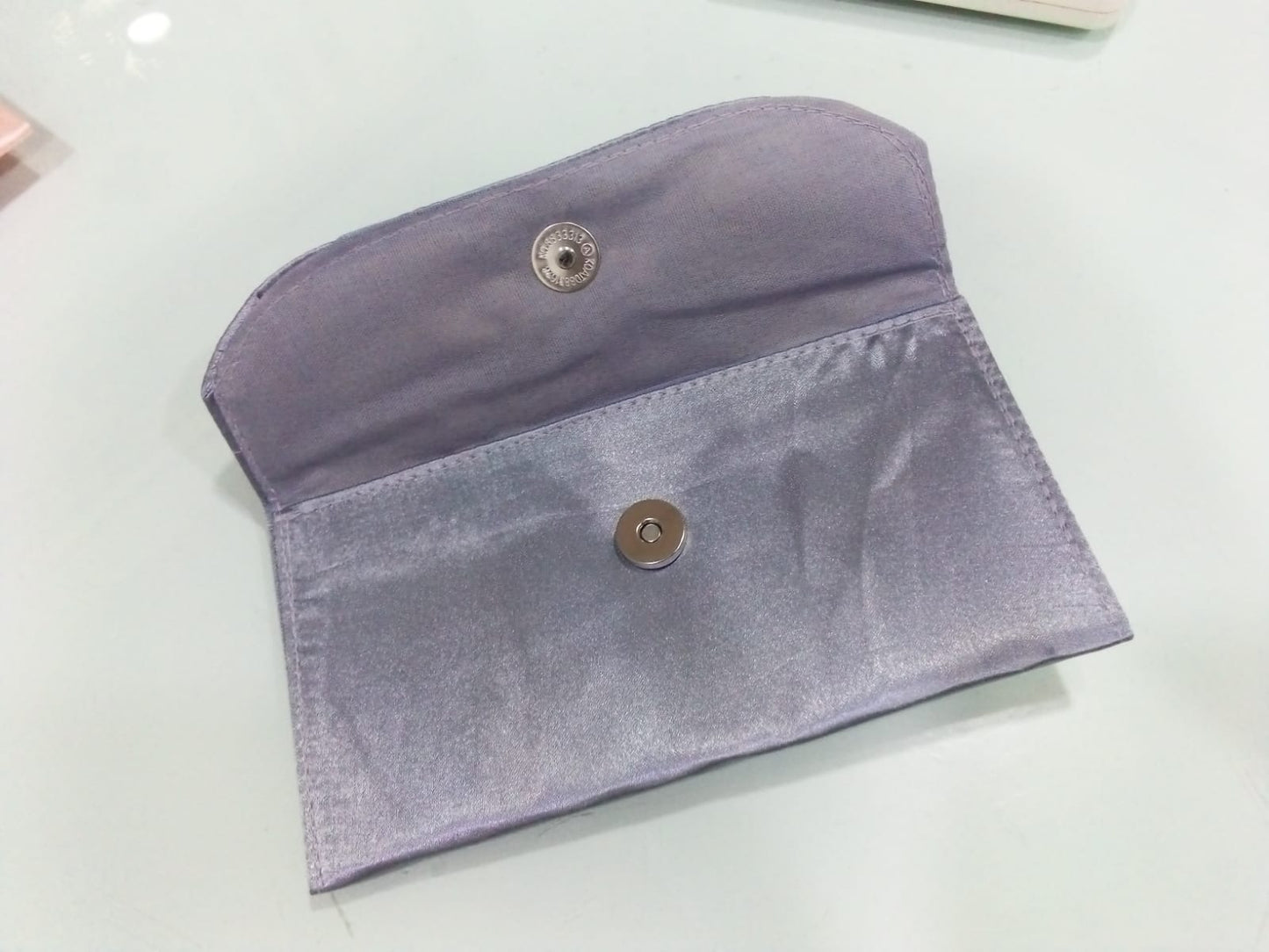Sleek Grey Satin Festive Clutch with Gold Peacock & Pearl Accents