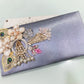 Sleek Grey Satin Festive Clutch with Gold Peacock & Pearl Accents
