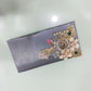 Sleek Grey Satin Festive Clutch with Gold Peacock & Pearl Accents