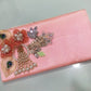 Pastel Peach Satin Festive Clutch with Peacock & Pearl Motifs