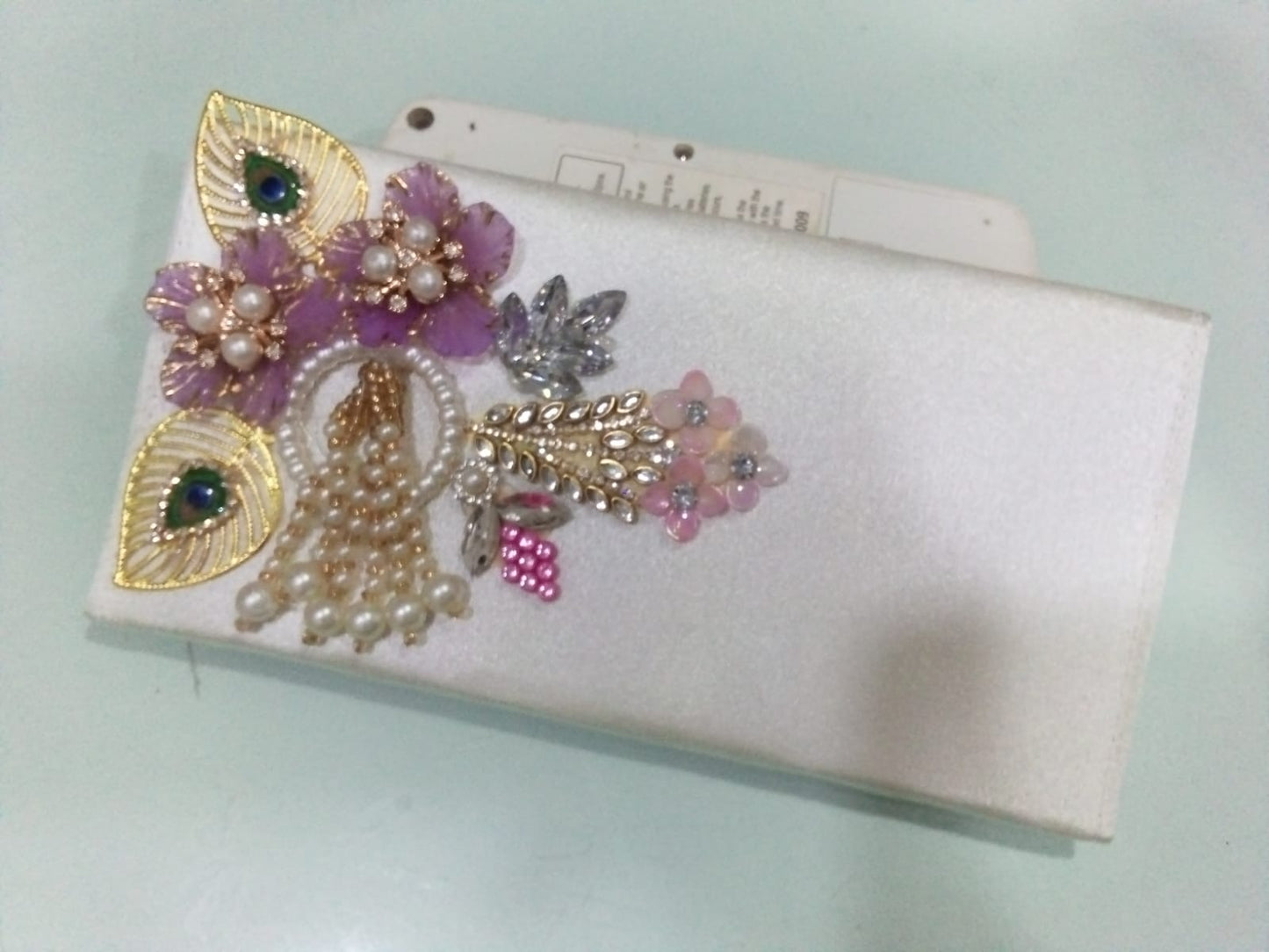 Festive Pink Satin Envelope Pouch with Pearl Tassel