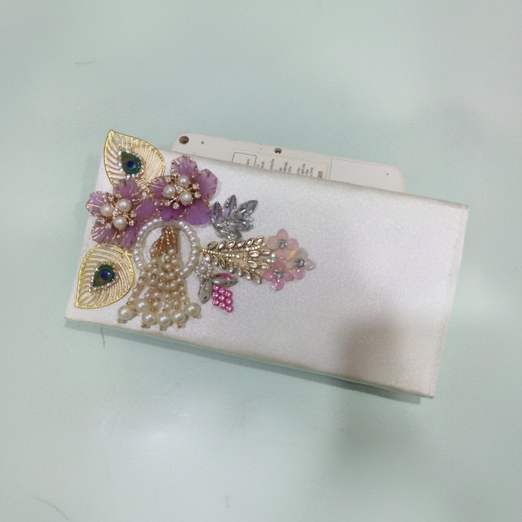 Festive Pink Satin Envelope Pouch with Pearl Tassel