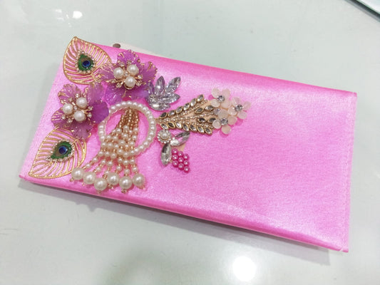 Elegant Peacock-Motif Embroidered Satin Clutch