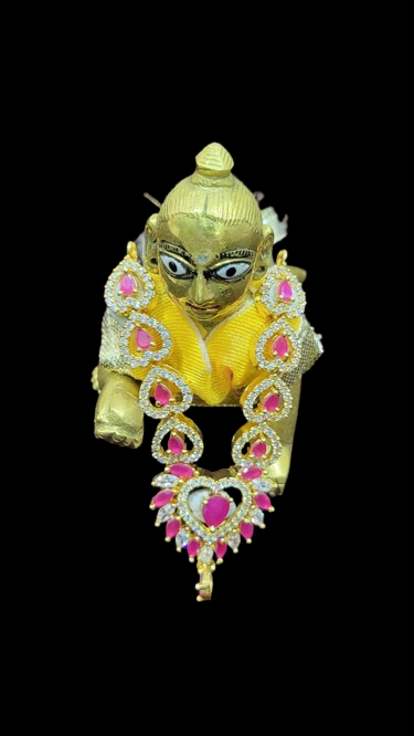 Laddu Gopal Necklace, Gold-Plated with Ruby Stones,Festive Collection