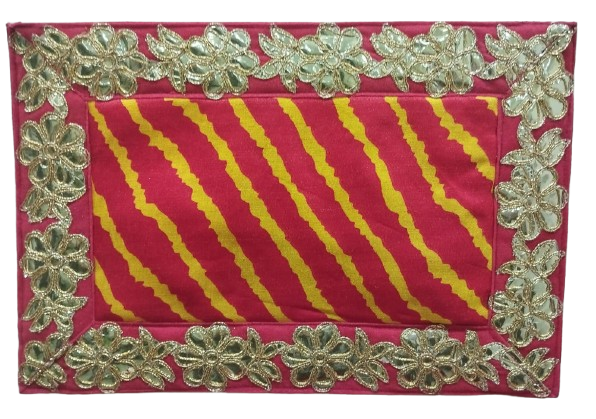 Multicolor leheriya Design Pooja Aasan/Asan for Puja and Mandir Puja Alter cloth(12X8)
