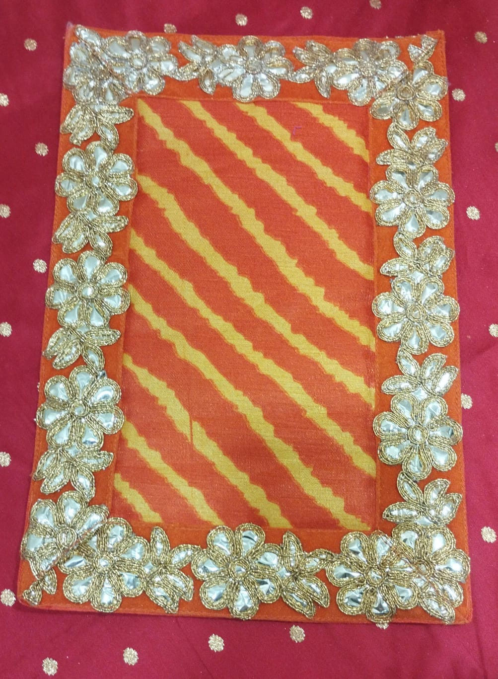 Multicolor leheriya Design Pooja Aasan/Asan for Puja and Mandir Puja Alter cloth(12X8)