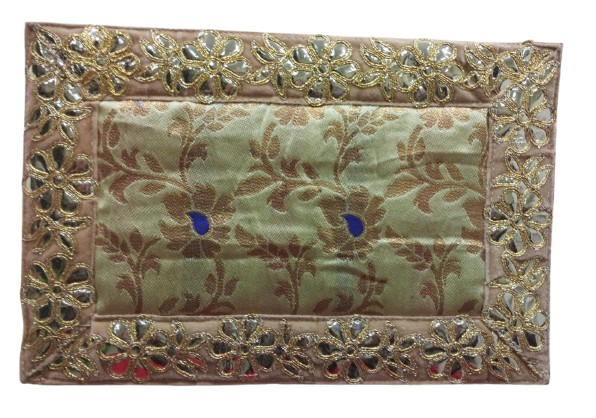 Golden Banarasi Pooja Aasan/Asan for Puja and Mandir Puja Alter cloth(12X8)