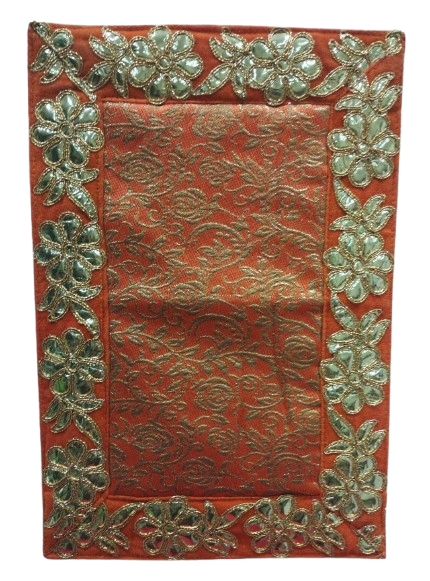 Orange Banarasi Design Pooja Aasan/Asan for Puja and Mandir Puja Alter cloth(12X8)