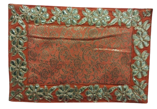 Orange Banarasi Design Pooja Aasan/Asan for Puja and Mandir Puja Alter cloth(12X8)