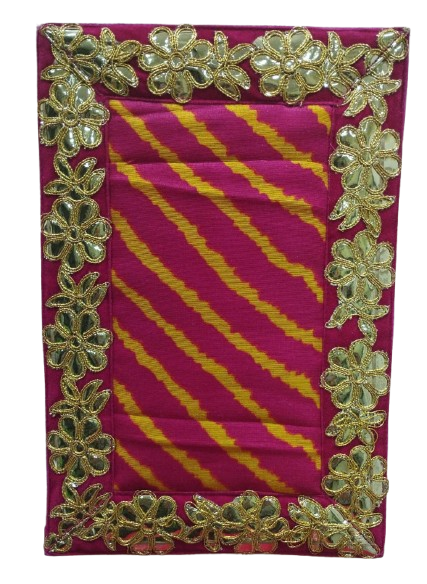 Pink with Leheriya Design Pooja Aasan/Asan for Puja and Mandir Puja Alter cloth(12X8)