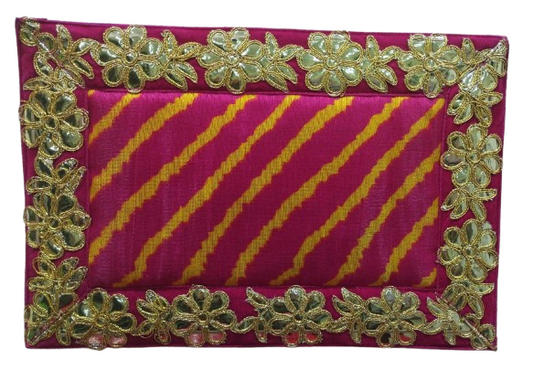 Pink with Leheriya Design Pooja Aasan/Asan for Puja and Mandir Puja Alter cloth(12X8)