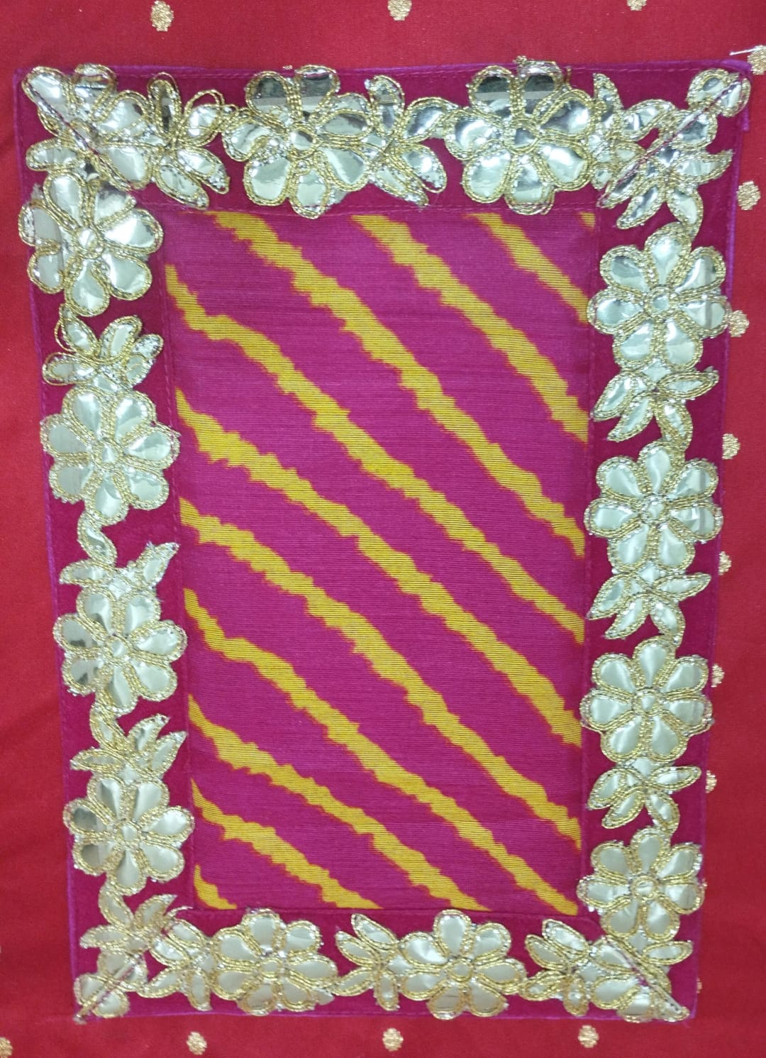 Pink with Leheriya Design Pooja Aasan/Asan for Puja and Mandir Puja Alter cloth(12X8)
