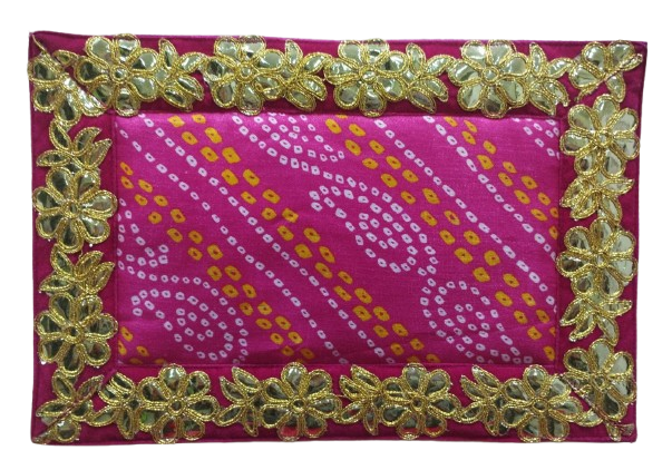 Pink Bandhani Pooja Aasan/Asan for Puja and Mandir Puja Alter cloth(12X8)
