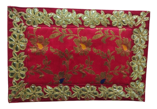 Red Banarasi Pooja Aasan/Asan for Puja and Mandir Puja Alter cloth(12X8)