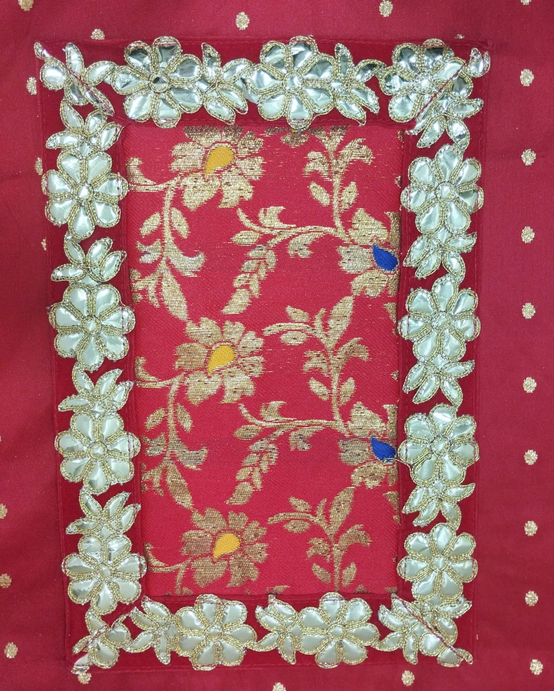 Red Banarasi Pooja Aasan/Asan for Puja and Mandir Puja Alter cloth(12X8)