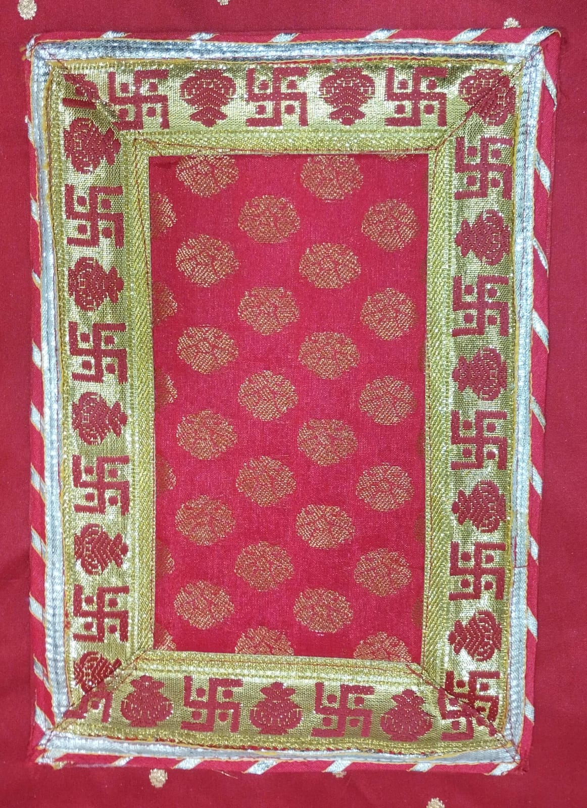 Red Golden Pooja Aasan/Asan for Puja and Mandir Puja Alter cloth(12X8)