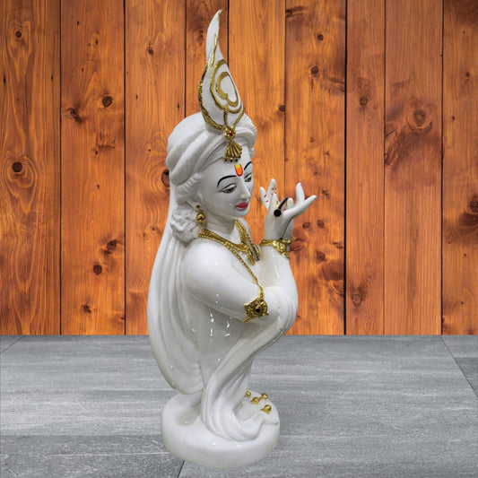 Marble Lord Krisha Idol for Pooja & Decorative Statue Figurine | Krishna Murti for for Gifting,House Warming | Size - 22 in (56cm) - White