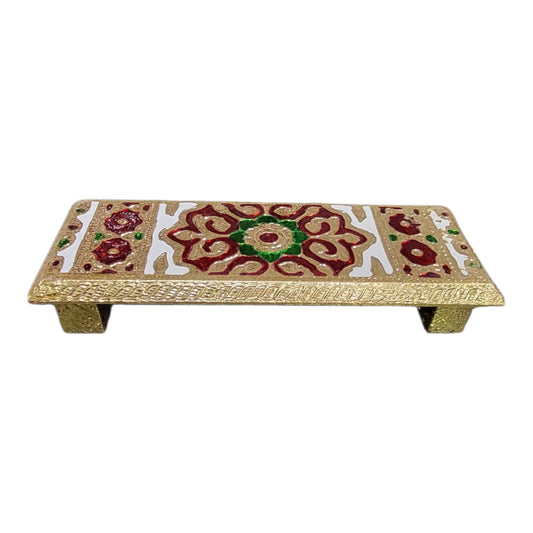 Handcrafted Multicolor Wooden Pooja Chowki – Traditional Decor for Home Temple & Puja Rituals (Multicolor, Pooja.chowki