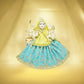 Durga Ji Sky Blue Yellow Embroidery Lace Work Dress