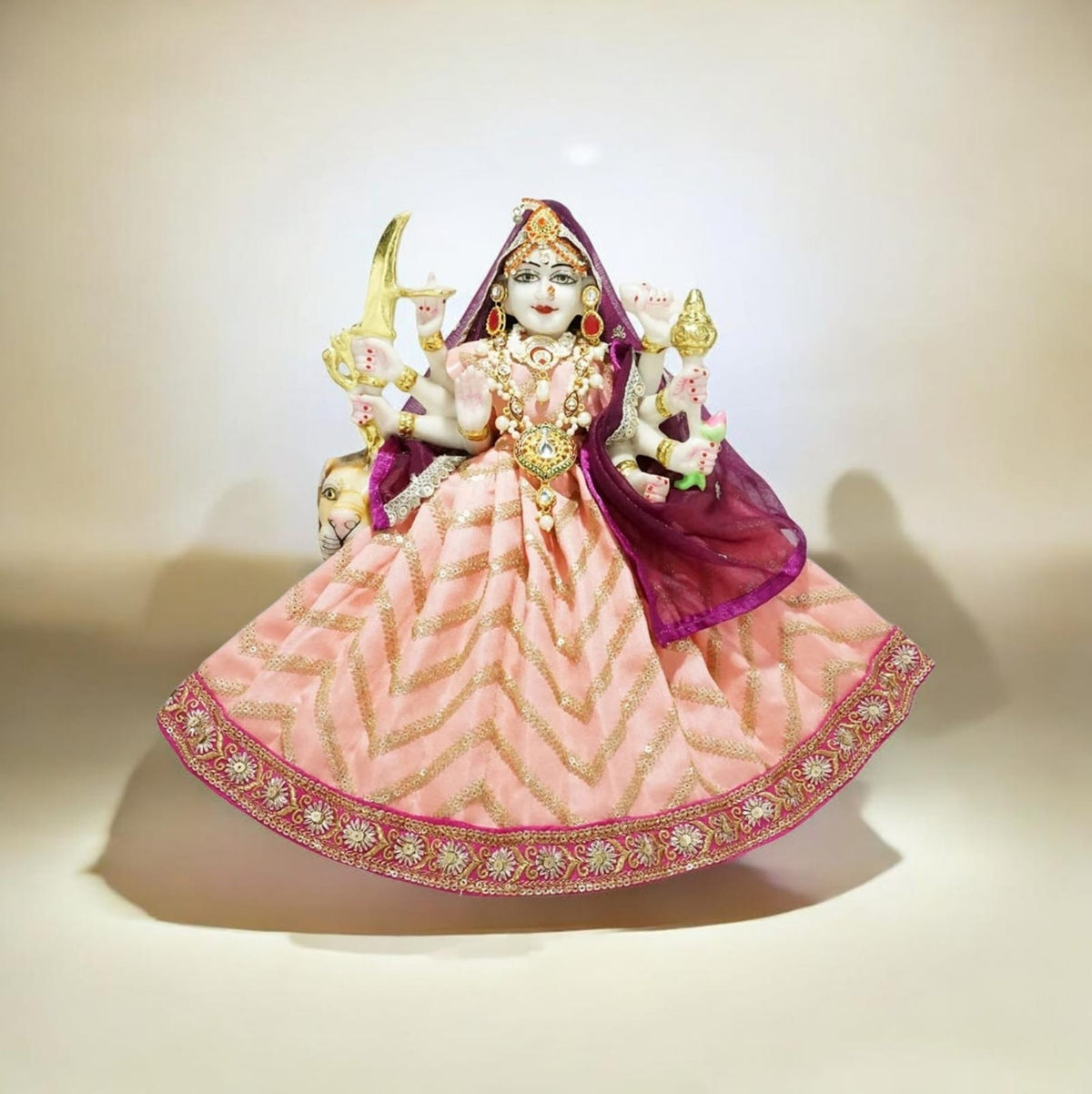 Durga Ji Pink/Peach Embroidery Lace Work Dress