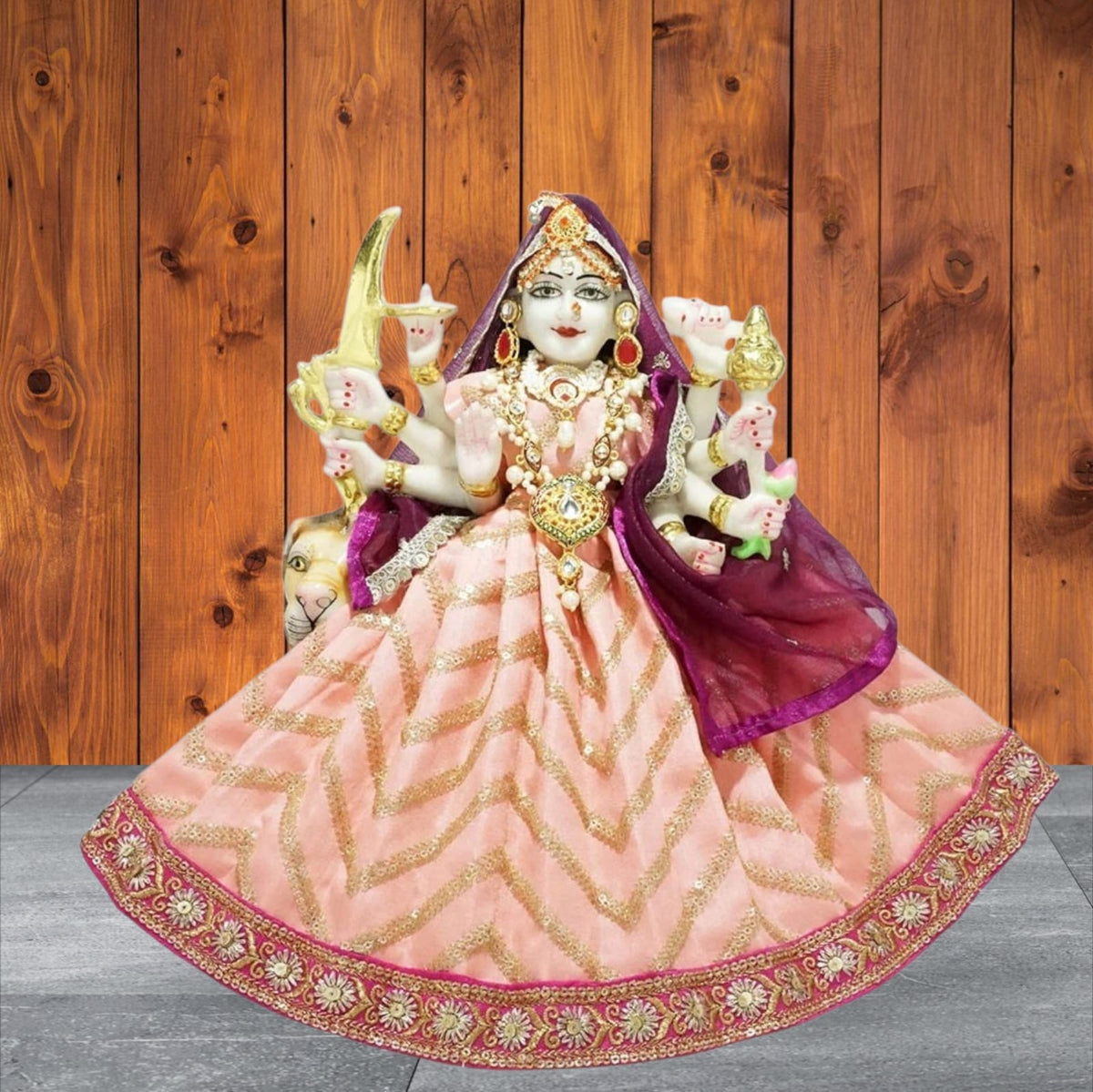 Durga Ji Pink/Peach Embroidery Lace Work Dress